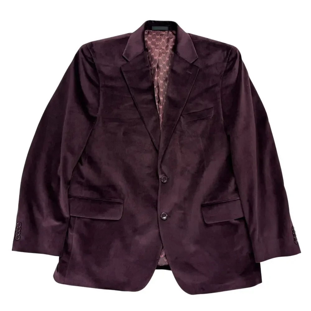 Michael Kors Mens Kent Classic Fit Velvet Sport Coat Burgundy 44R